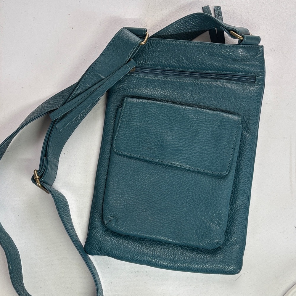 Rockport Teal Textured Leather Crossbody Bag